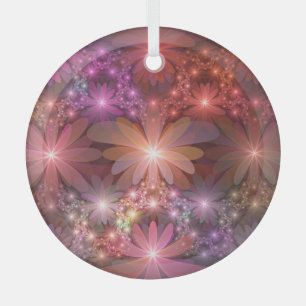 Bett aus Blumen Bunt Glänzende Abstrakte Fraktal-K Ornament Aus Glas