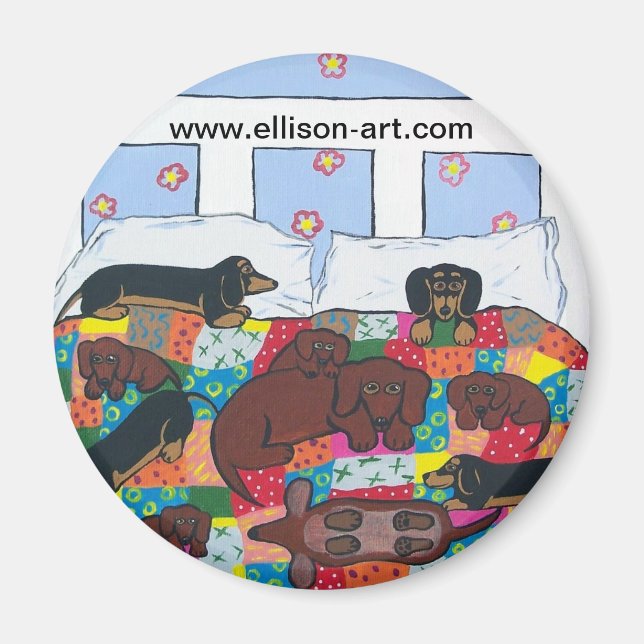 Bett voll von Dackeln Magnet (Vorne)