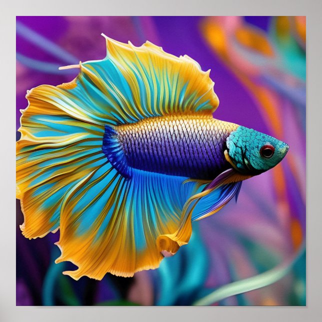 Betta Fisch, blaues Gold lila Poster (Vorne)