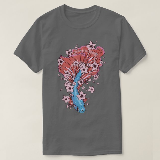 Betta-Fisch mit siamesischem Kampffisch und Sakura T-Shirt (Design vorne)