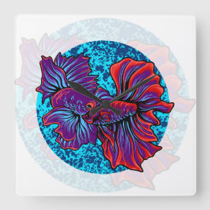 Betta‑Fisch Quadratische Wanduhr