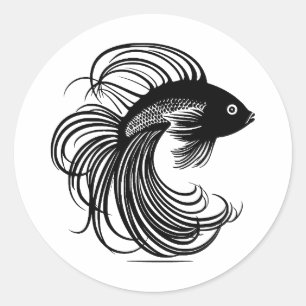 Betta Fische in Minimalistisch Schwarz und Weiß Runder Aufkleber