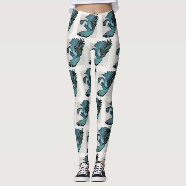 Betta Fish Aquamarin Green Art Piece Workout Leggi Leggings (Vorderseite)