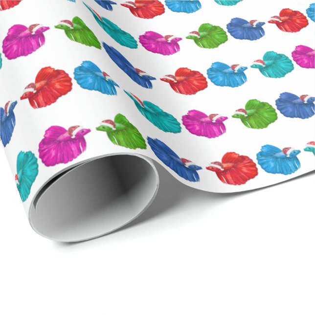 Betta Fish Santas Wrapping Paper Geschenkpapier (Rolleneckpunkt)