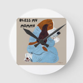 Bettelndes Basset Hound Segne meine Mami Runde Wanduhr