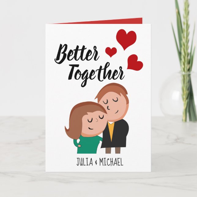 Better Together Cartoon Paar Hearts Karte (Vorderseite)