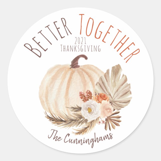 Better Together Pumpkin Erntedank Runder Aufkleber (Vorderseite)