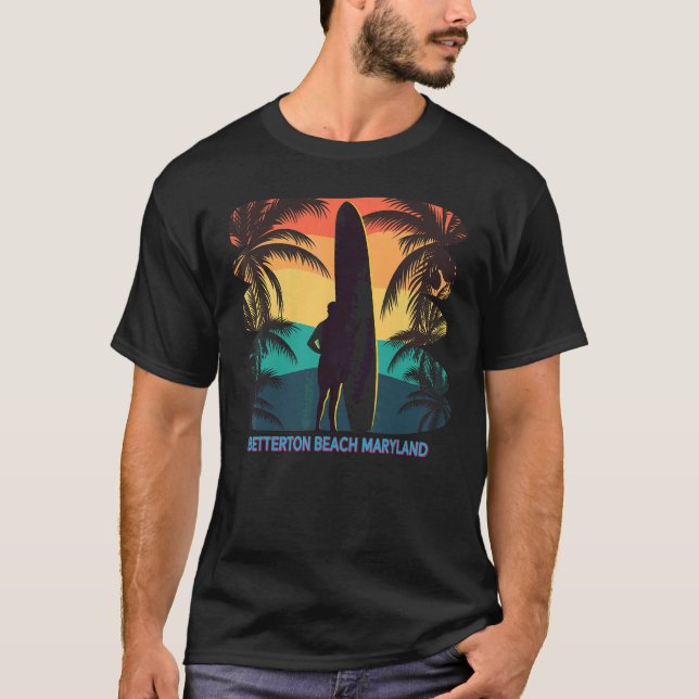 Betterton Beach Maryland Md Palm Tree Surfboard Su T-Shirt (Vorderseite)