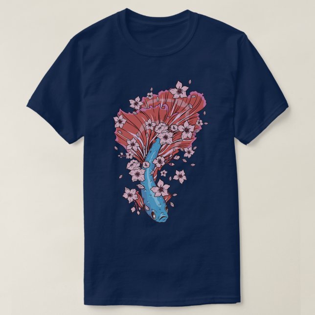 Bettfisch mit siamischem Kampffisch und Sakura T-Shirt (Design vorne)