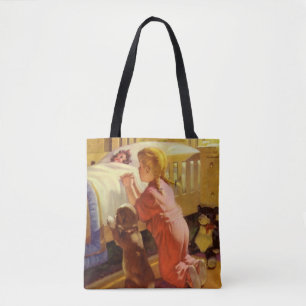 Bettgebete, Mädchen mit Welpe, Vintage-Religion