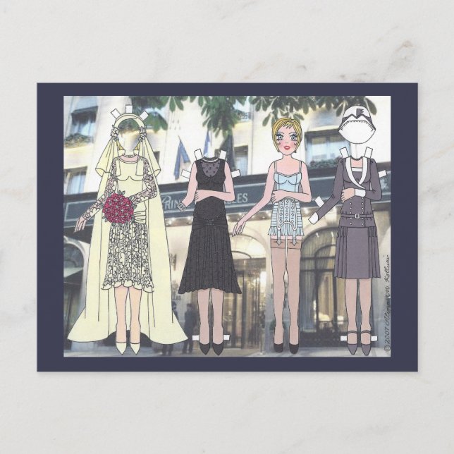 Betty, Art Deco Bride von 1928 Paper Doll Postcard Postkarte (Vorderseite)