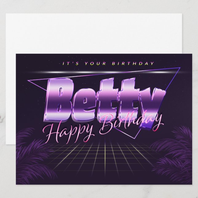 Betty Name Vorname lila retro Karte Geburtstag (Vorne/Hinten)