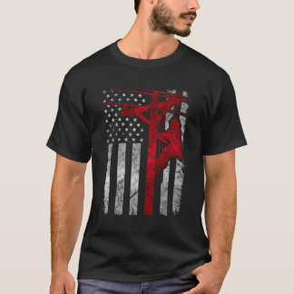 Beunruhigend Patriotic Electric Cable Lineman T-Shirt