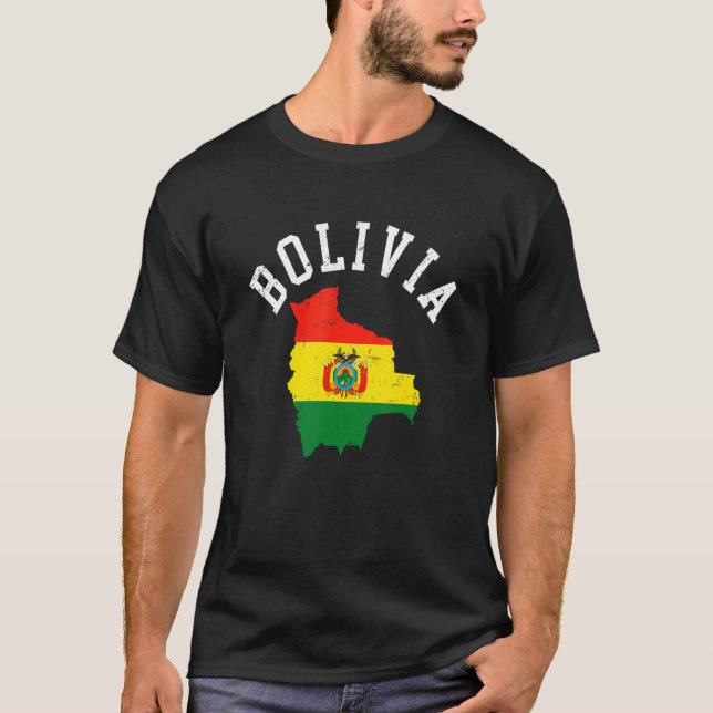 Beunruhigend Retro Bolivia Flag Map Patriotic T-Shirt (Vorderseite)