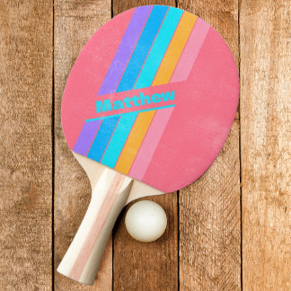 Beunruhigender 80er Neon Sunrise mit Namen gestric Tischtennis Schläger