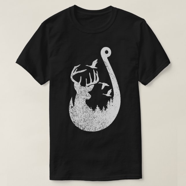 Beunruhigender Fischhahn, der Hirsch und Ente jagt T-Shirt (Design vorne)
