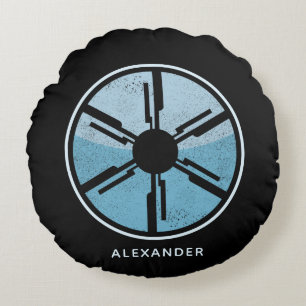 Beunruhigender kosmischer Raum Blue Ombre SciFi Fu Rundes Kissen