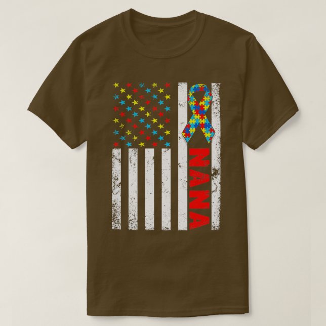 Beunruhigte amerikanische Fahne Nana Autismus Awar T-Shirt (Design vorne)