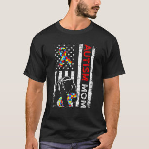 Beunruhigte amerikanische Fahnen Autismus Mama Bär T-Shirt