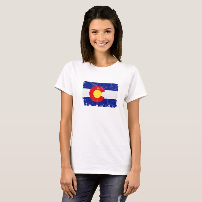 Beunruhigte Colorado-Flagge T-Shirt (Vorne ganz)