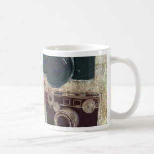 beunruhigte Fotografphotographie Retro Kamera Kaffeetasse