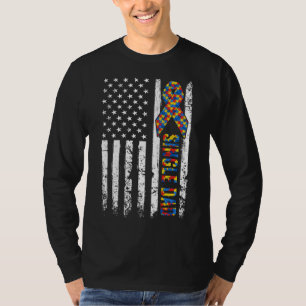 Beunruhigte US-Flagge Autismus Single Vater Awaren T-Shirt