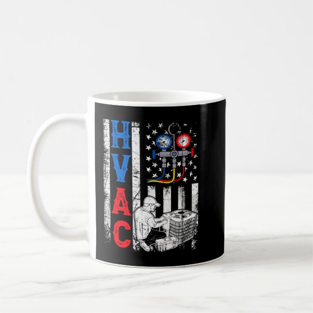 Beunruhigte USA HVAC Tech American Flag HVAC Kaffeetasse (Links)
