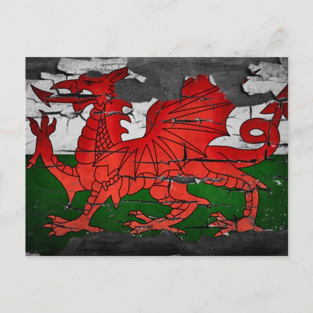 beunruhigte Wales-Flaggenpostkarte Postkarte (Vorderseite)