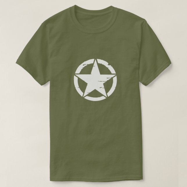 Beunruhigter Armee-weißer Stern T-Shirt (Design vorne)