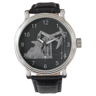 Beunruhigter Metallölfeld-Entwurf mit Zahlen Armbanduhr