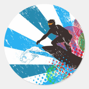 Beunruhigter Surfer-Paradies-Aufkleber Runder Aufkleber