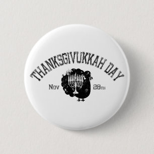 Beunruhigter Thanksgivukkah Tag die Türkei Menora Button