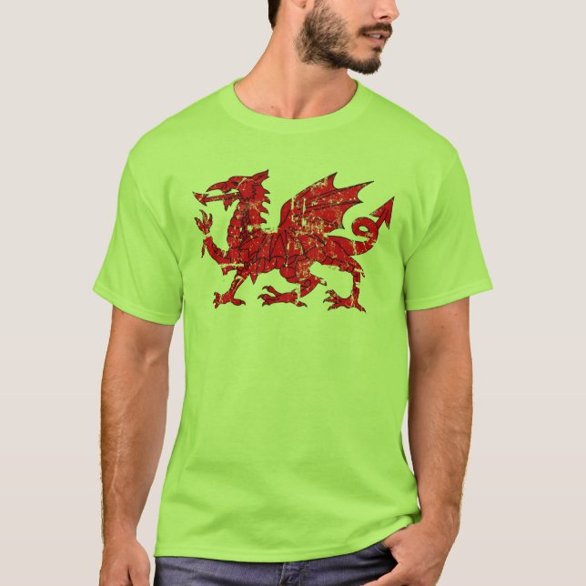 beunruhigter Wales-Flaggendrache T-Shirt (Vorderseite)