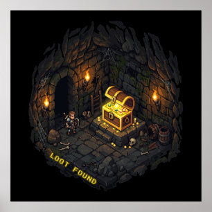 Beute Gefunden Fantasy Dungeon Pixel Art Design Poster