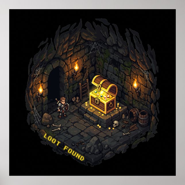 Beute Gefunden Fantasy Dungeon Pixel Art Design Poster (Vorne)