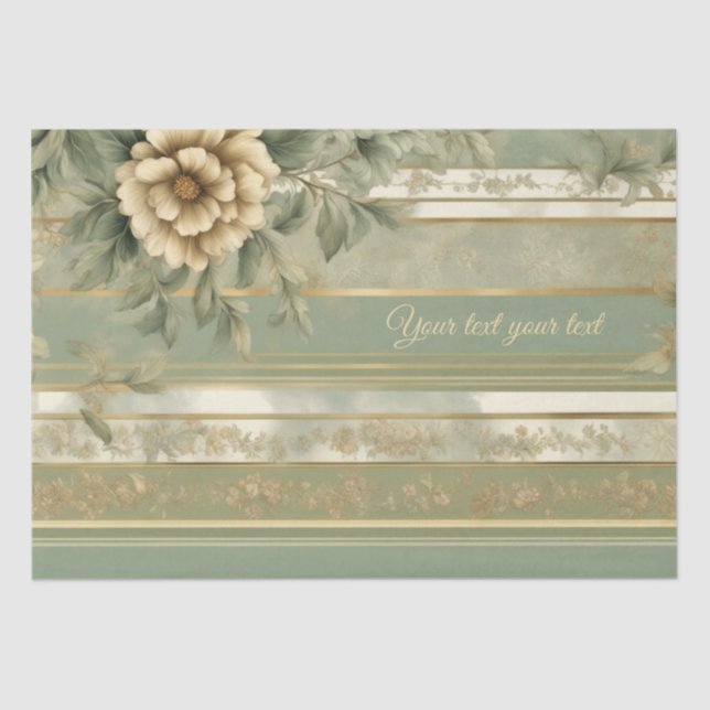 Beutel grün gestreifte goldene Blume Geschenkverpa Seidenpapier (Vorderseite)