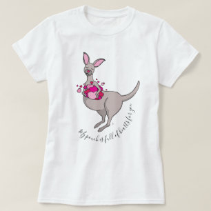 Beutel Känguru-Grafik-T - Shirt der rosa Herzen