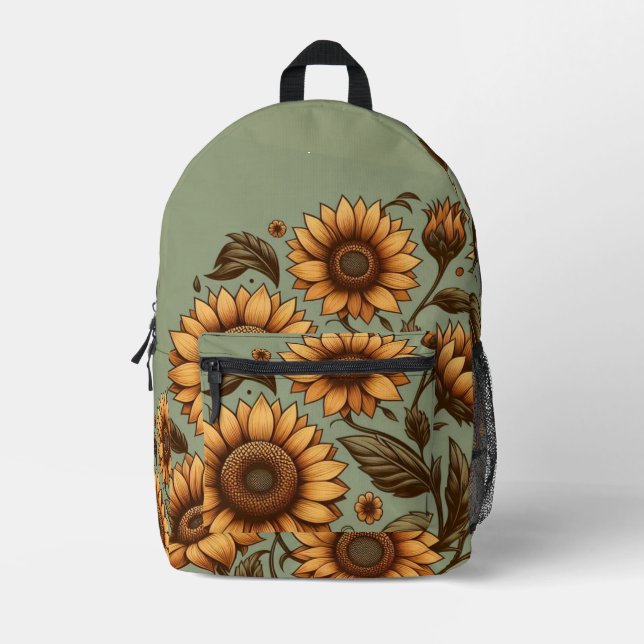 Beutel und Sonnenblumen Bedruckter Rucksack (Vorderseite)
