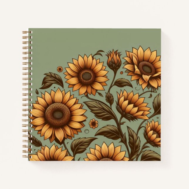 Beutel und Sonnenblumen Notizbuch (Vorderseite)