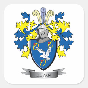 Bevan Familienwappen Coat of Arms Quadratischer Aufkleber