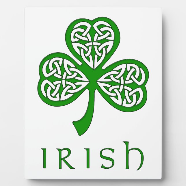 Beveled Celtic Knot Kleeblatt über irischen Text Fotoplatte (Vorderseite)