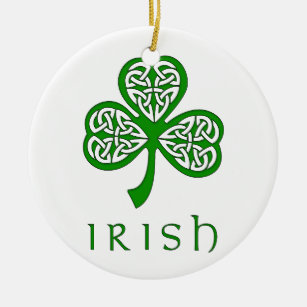 Beveled Celtic Knot Kleeblatt über irischen Text Keramik Ornament