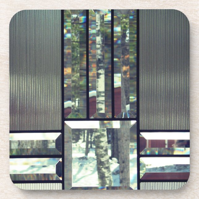 Beveled Glas Birch Bäume metallisch silber modern Getränkeuntersetzer (Vorderseite)