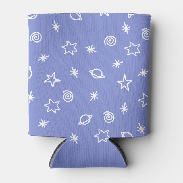 Beverage Cooler Blue Space Doodle Stars Planets Dosenkühler (Vorderseite)