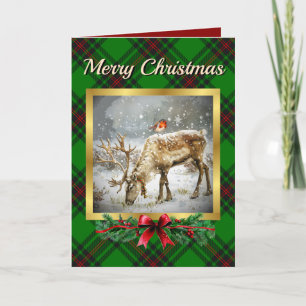 Beveridge Stag & Robin Tartan Personalisiert Feiertagskarte