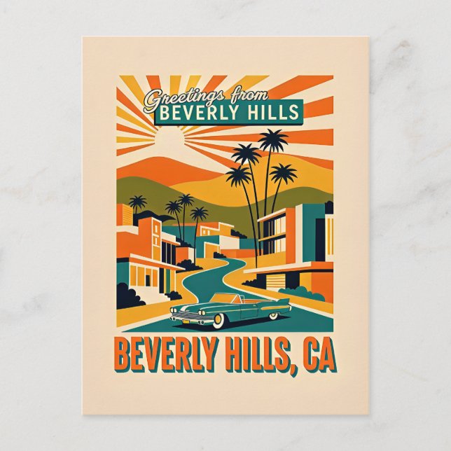 Beverly Hills, CA Retro Whimsical Farbige Postkarte (Vorderseite)