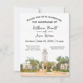 Beverly Hills City Hall Save the Date Wassercolor Einladung