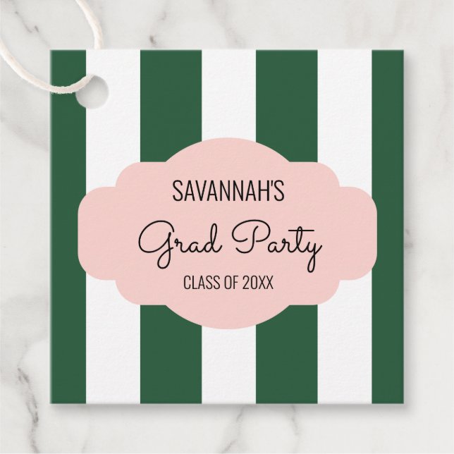 Beverly Hills Green & Pink Grad Party Geschenkanhänger (Vorderseite)