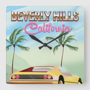 Beverly Hills Kalifornien Retro-Reiseposter Quadratische Wanduhr