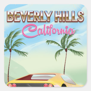 Beverly Hills - Retro-Reiseplakat Quadratischer Aufkleber